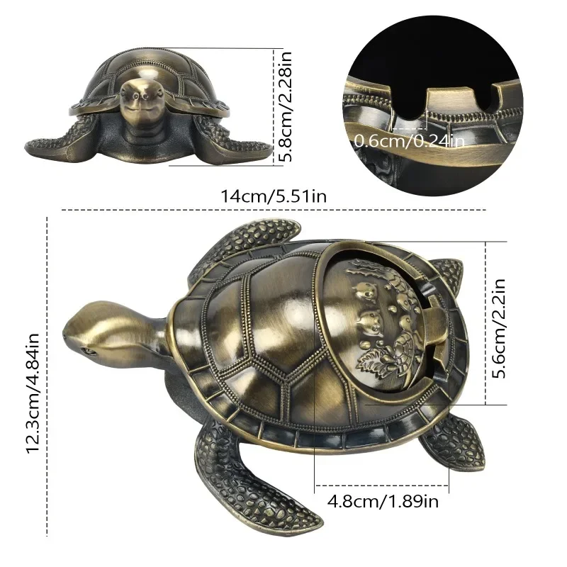 Ashtray Cigar Ash Tray Metal European Creative Retro Gear Anti-drop Multi-functional Practical Turtle Shape with Cover Ornament