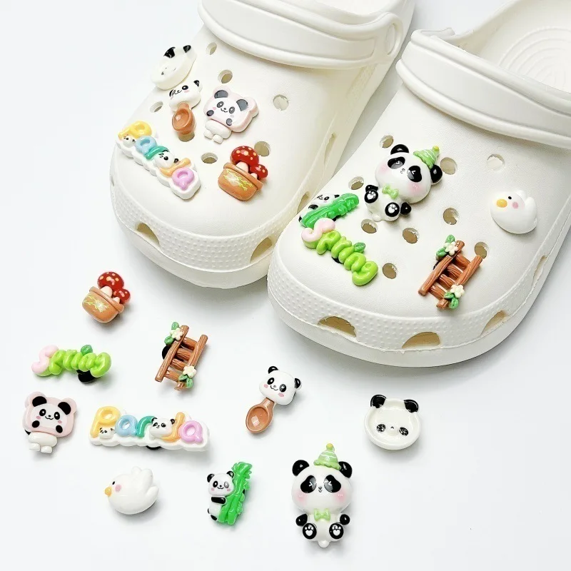 Lovely Cartoon Little Panda Bamboo Shoe Charms For Clogs Hole Bubble Slides Sandals Removable Shoe Decoration Accessorie Gifts