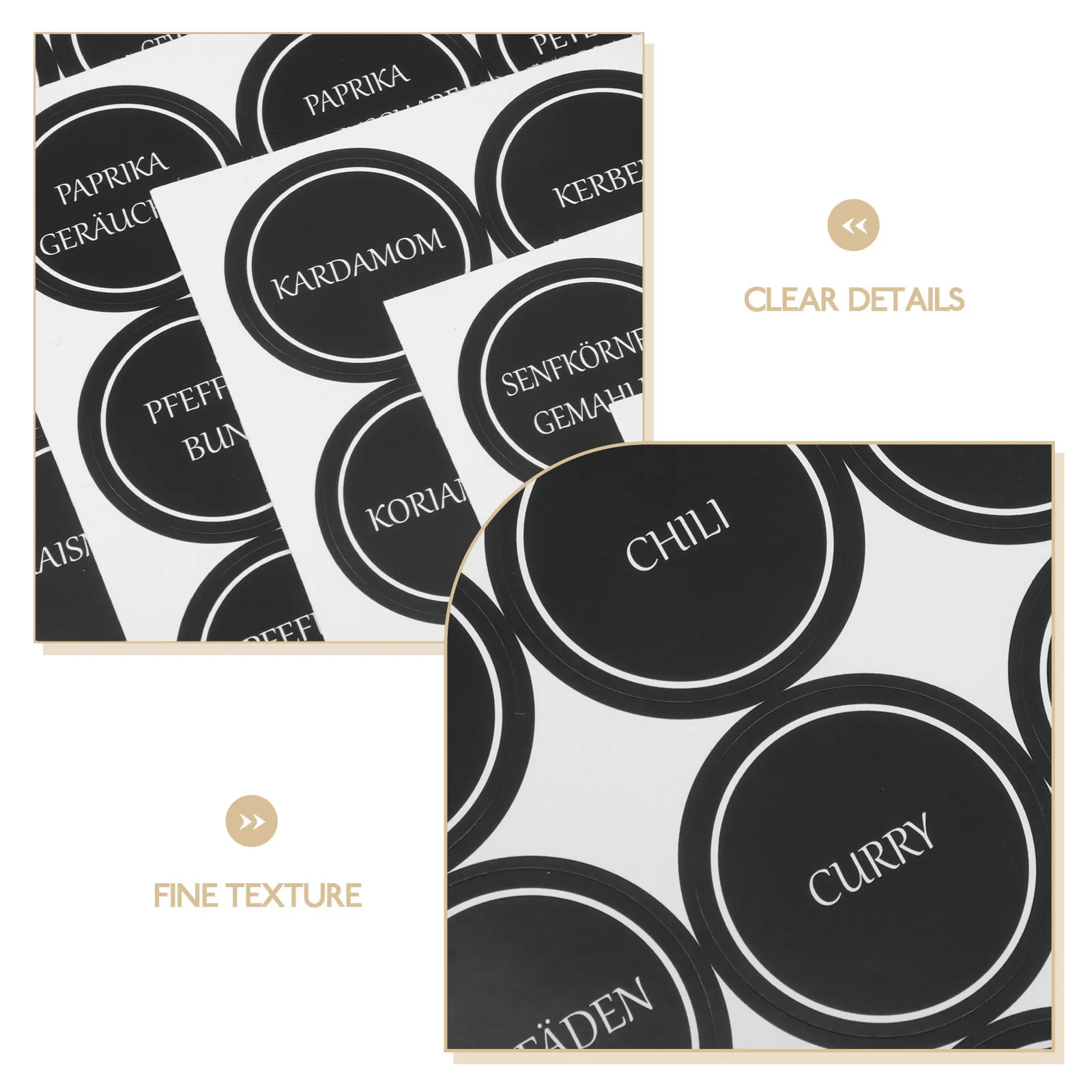 

6 Sheets Round 3.5cm German Spice Jar Labels, Adhesive Kitchen Container Stickers for Food Storage, Organizing Canning Jars