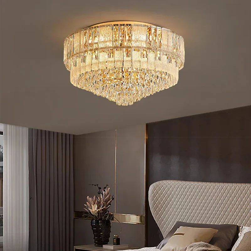 Modern Luxury Crystal Silver LED Big Ceiling Light for Dining Room round Taper Shape Home Decor New Ceiling Lamp
