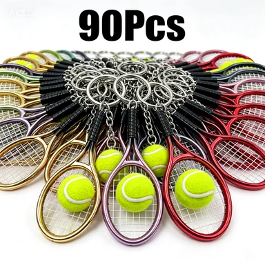 90Pcs Tiny Tennis Racket & Tennis Ball Keychains, Sports Souvenir Key Ring Ornaments, Ideal Gift for Tennis Players
