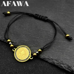 Saint Benedict Adjustable Rope Chain Bracelet for Women Men Stainless Steel Gold Color San Benito Medal Charm Bracelet Jewelry