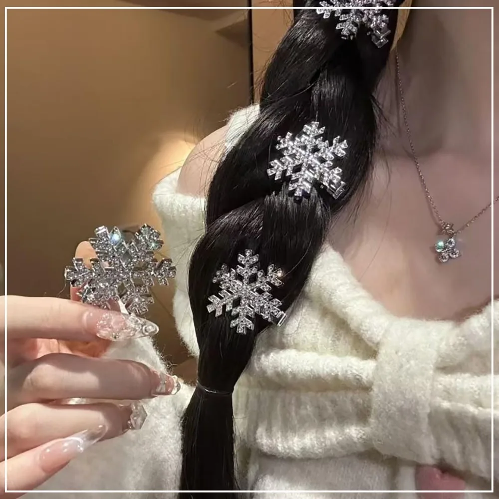 6 قطعة مشبك شعر ندفة الثلج سباركلي حجر الراين مشابك الشعر للنساء الفضة ندفة الثلج دبابيس الشعر عيد الميلاد إكسسوارات الشعر الطرف #3