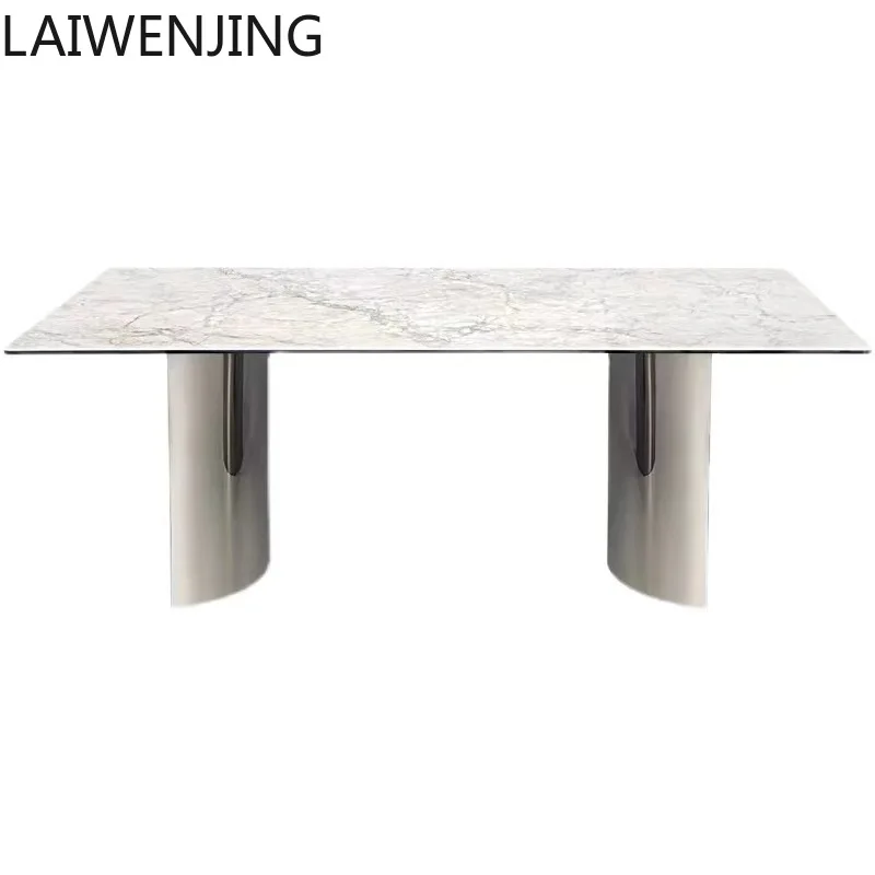 HLZ Minimalist Rock Plate Dining Table Stainless Steel Dining Table Home Use High-End Creative Table for Various Sizes