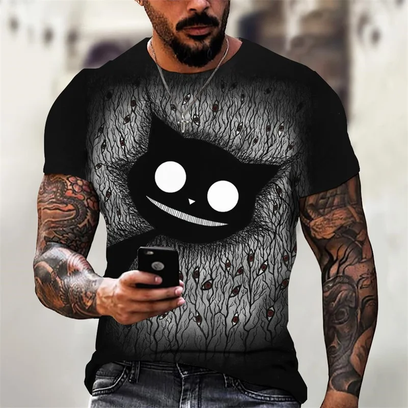 Monster Cat Graphic T-Shirt For Men Cartoon Animal 3D Print Tee Summer Casual Loose Short Sleeve T Shirts O-Neck Tops Streetwear