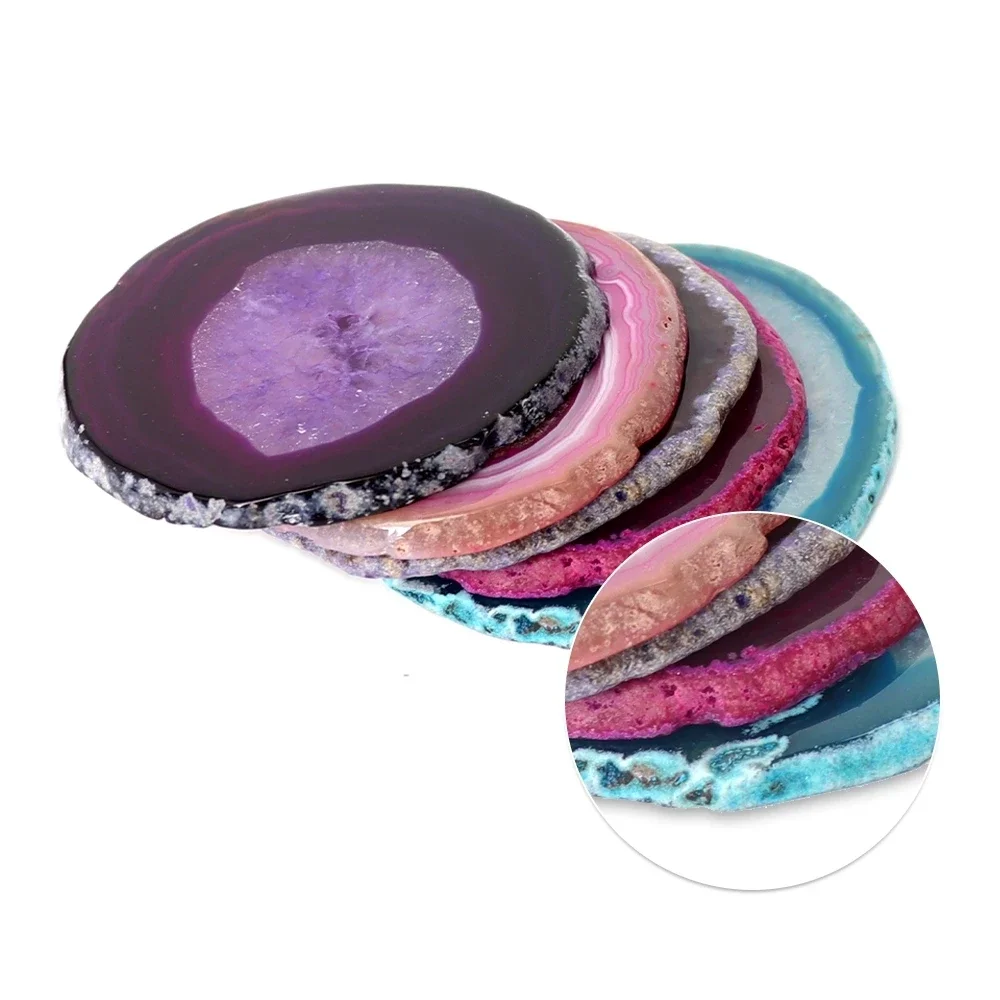 Natural Agate Stone Coaster Insulation Pad Jewelry Display Tray Flake Texture Transparent Multi-color Gemstone