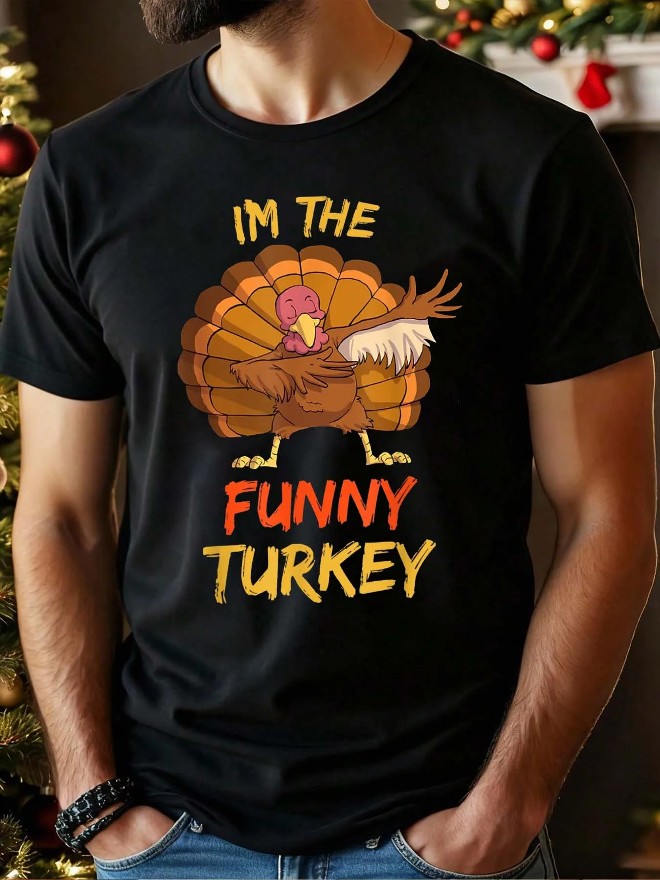 

Men's summer all-season Thanksgiving turkey taco print short-sleeve t-shirt, unisex comfortable design suitable for Thanksgiving