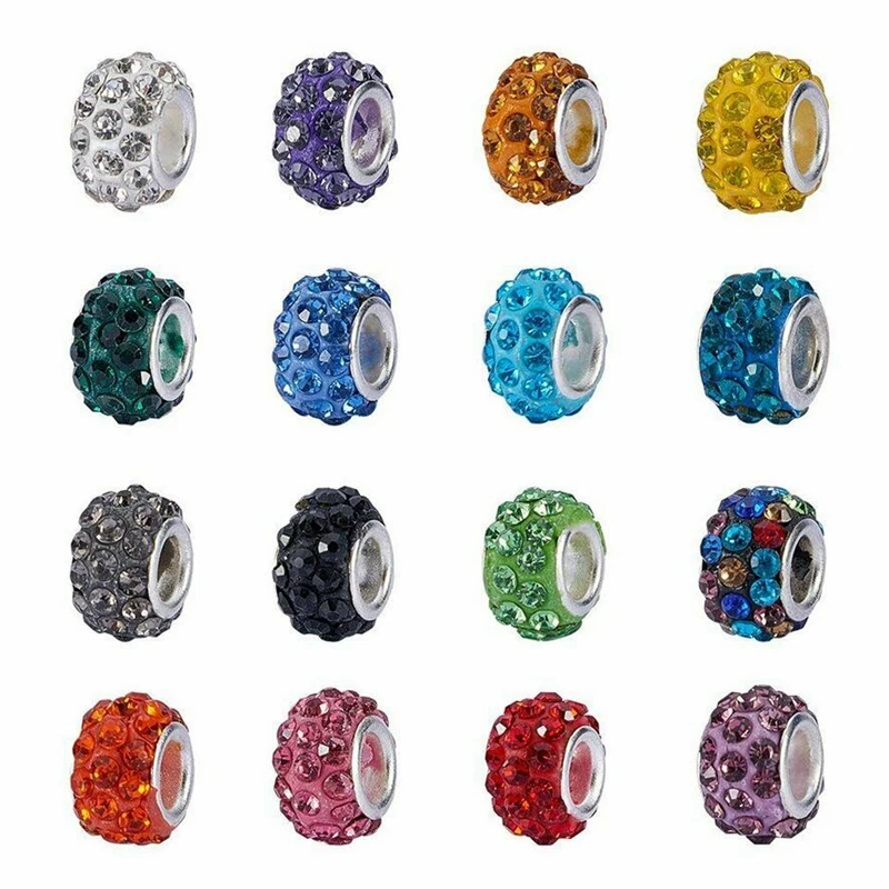 10 Buah Set Lubang Besar CZ Manik-manik Kristal Berlian Imitasi Murano Spacer Manik Jimat 14Mm Cocok Gelang Kalung Perhiasan Temuan Aksesori