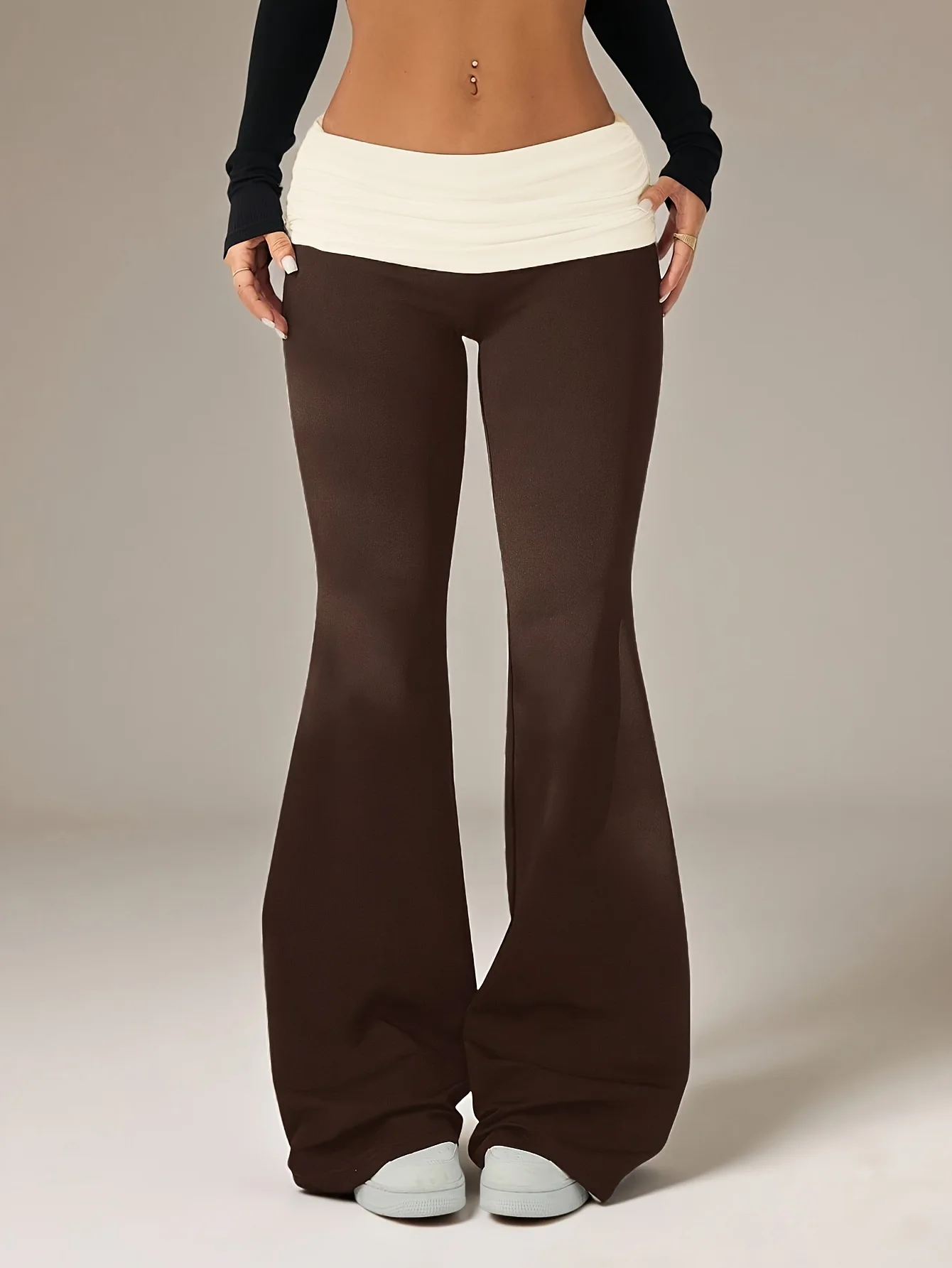 Damen Y2K Polka Dot Hose mit hochgekrempelter Taille, schmal geschnittene, dehnbare Schlaghose, lässige Streetwear-Hose für Damen – Detail 5