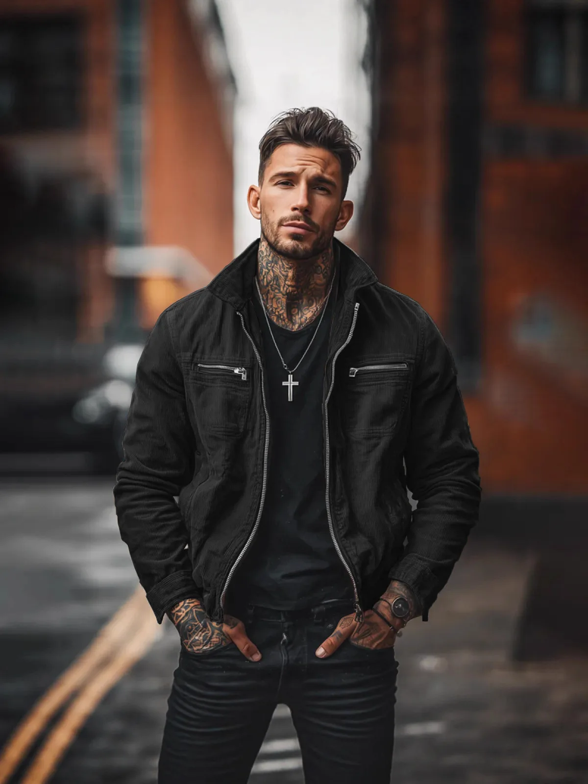 Men Retro Corduroy Jacket Stand Collar Full Zip Zipper Chest Pockets Slim Fit Casual Street Style Autumn Winter Outerwear Coat
