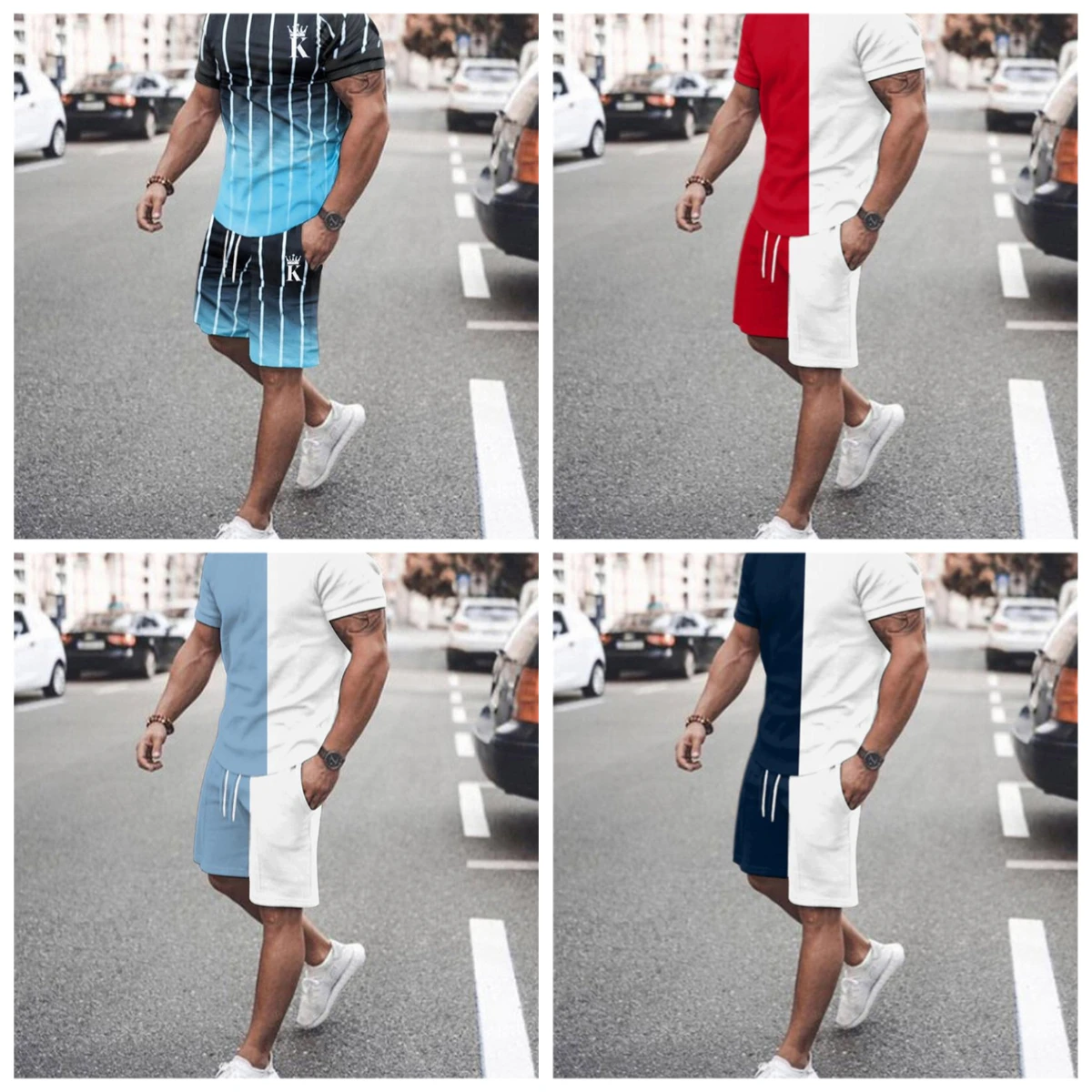 Summer Hot Selling Men's Shorts Short Sleeved Set with 3D Printing, Quick Drying, Breathable, Fashionable and Comfortable Set