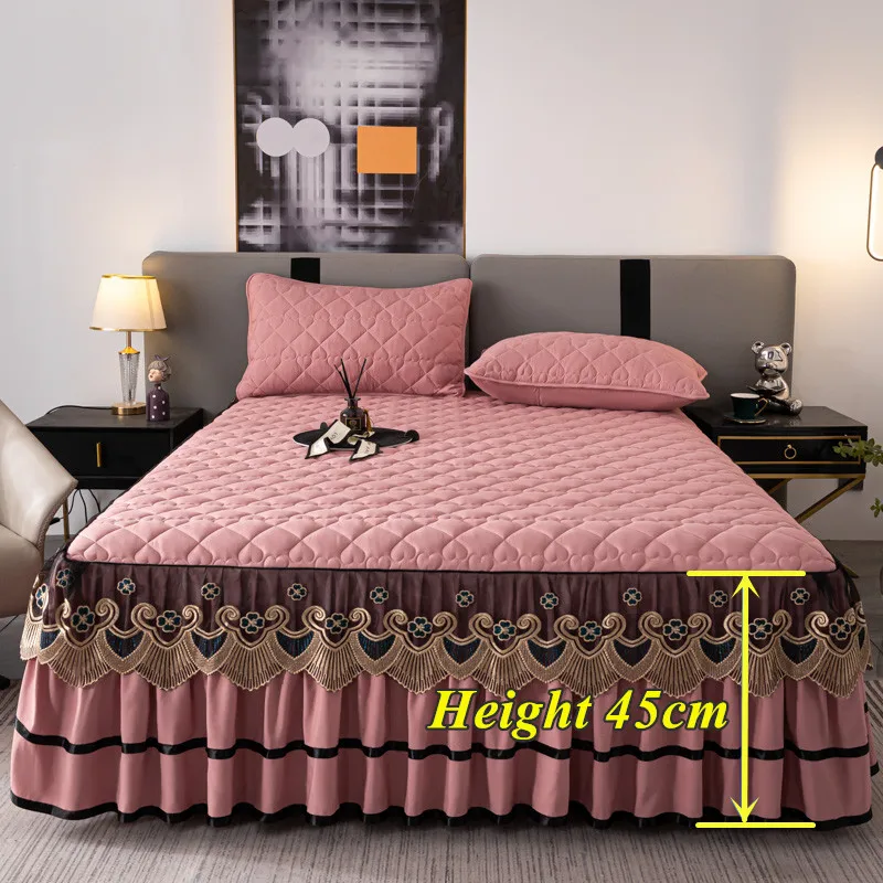 Quilted Bed Skirt Embroidered Bedspread Thickened Bed Cover покривало Lace Style Mattress Cover Home Bed Linen (No Pillowcase)