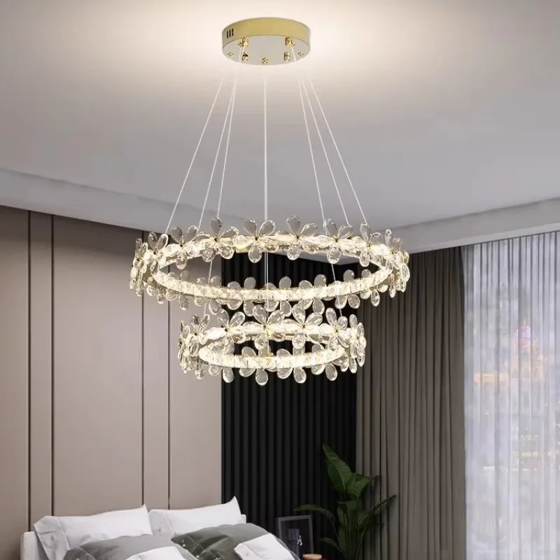Modern Smart Ring Crystal Lamp Indoor Decorative Halo Chandelier With Remote Control Iron K9 Crystal Chandelier Furniture