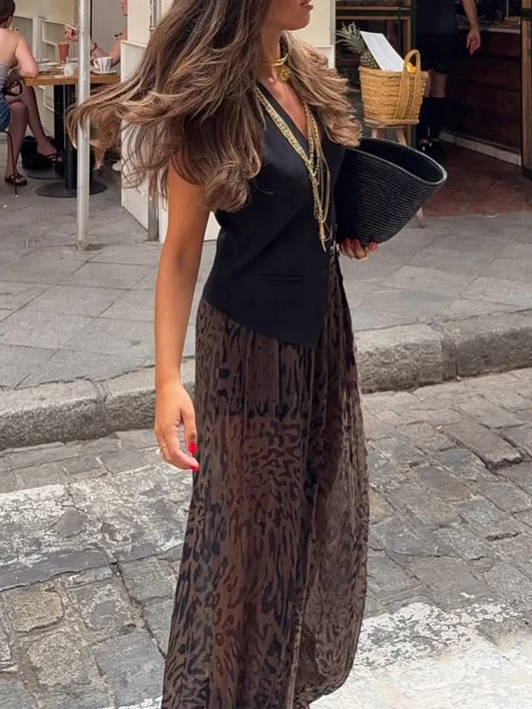 Women's Pants Leopard Print Casual Wide Leg Long Pants For Women Animal Print Bloomers 2026 Summer Elastic Wasit Baggy Trousers