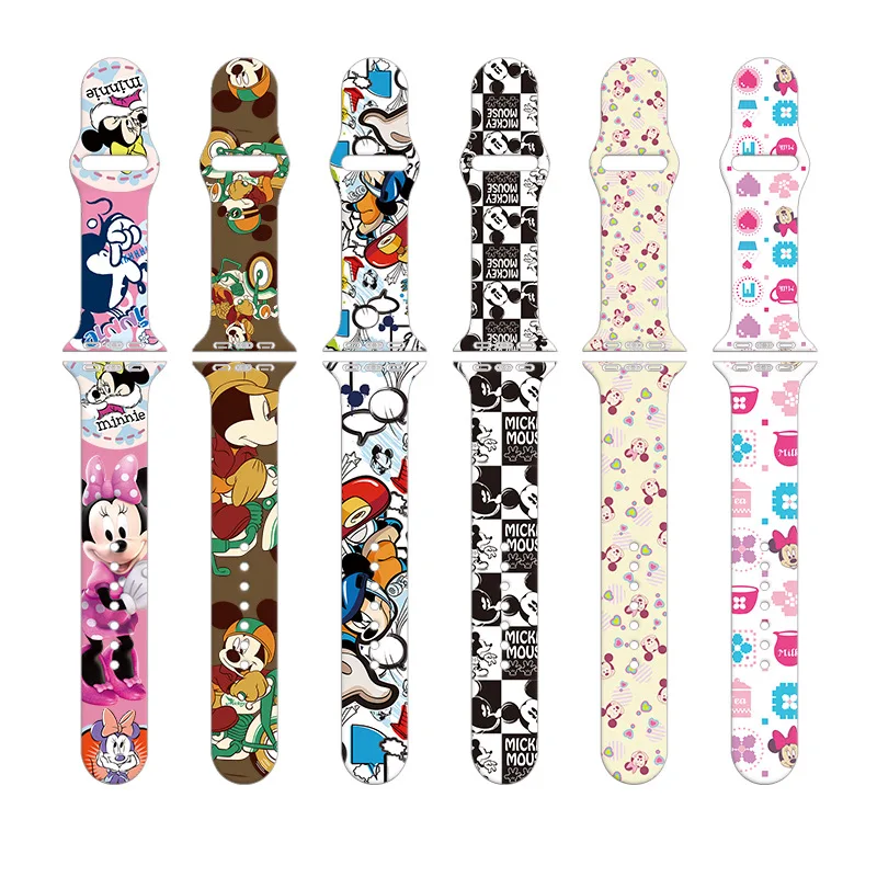 Correas de reloj de silicona con estampado de Mickey Mouse para Apple Watch, banda de reloj de Anime de Minnie, adecuado para Apple Watch