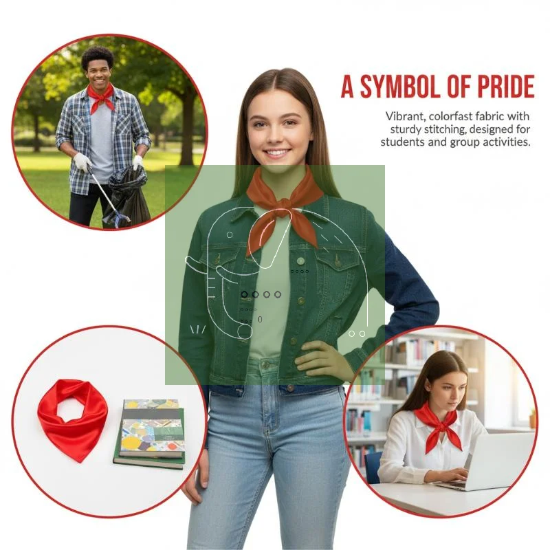 

Red Scarf for Girls, Classic Triangle School Towel 1M 1.2M, Young Pioneer Necktie Cotton Choker Graduation Accessories