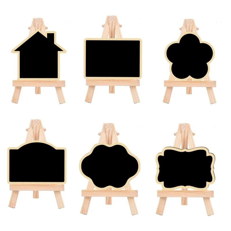W89C Mini Chalkboard Sign Collapsible Wooden Easel Table Number Sign Name Label Tabletop Message Board for Wedding Party