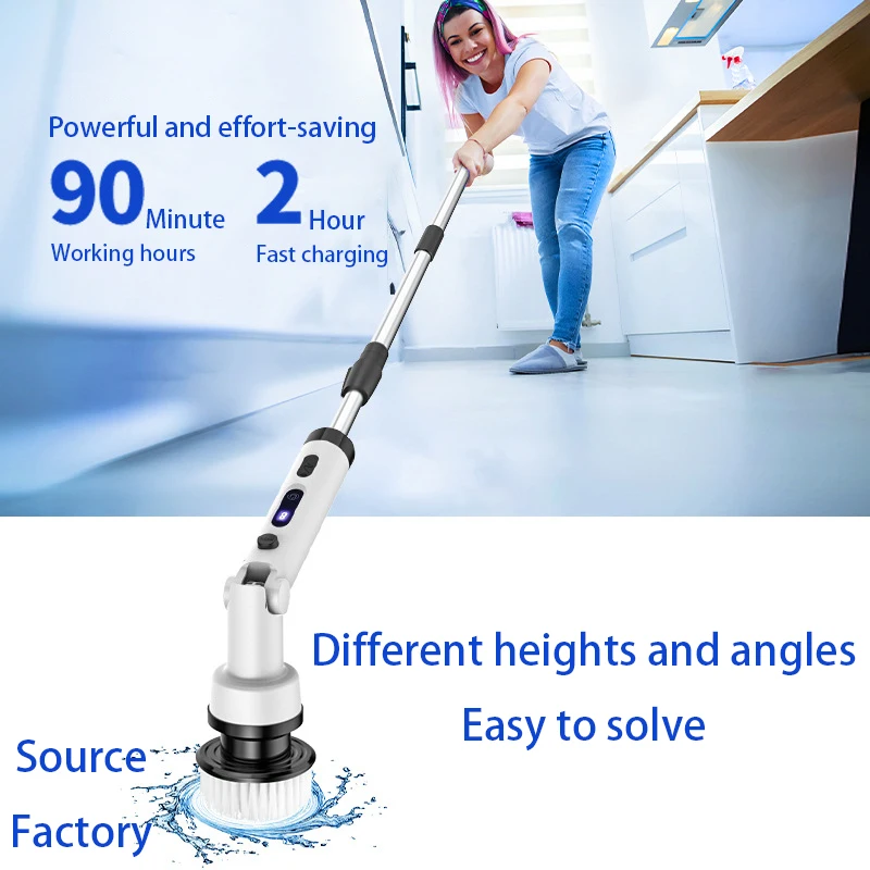 

Cross-border electric long-handle cleaning brush multi-function angle wireless foldable rotary car household cleaning artifact