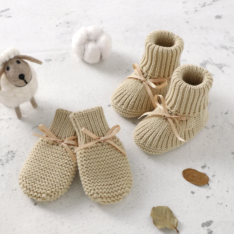 Baby Shoes Fashion Solid Color Knitted Newborn Infant Boys Girls Butterfly-knot Boots Soft Soled Children First Walker Footwear