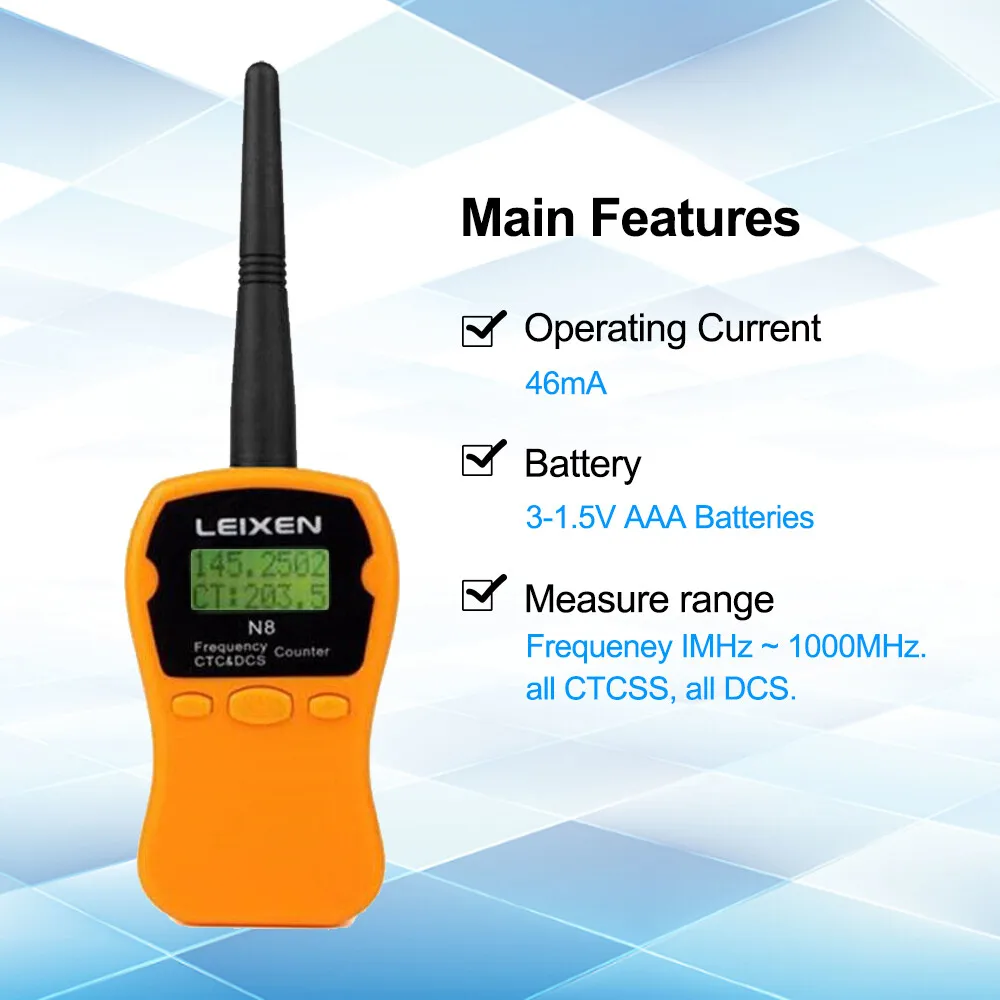 N8 Yellow LEIXEN N8 Portable Frequency Counter Meter LCD CTCSS/DCS For Two Way Radio