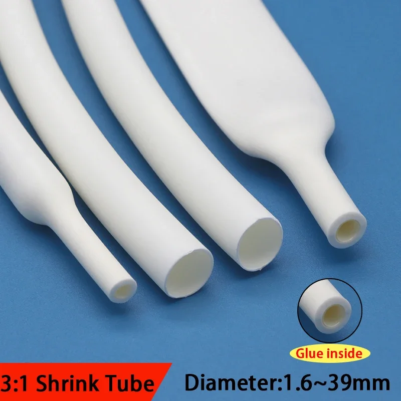 1M White 3:1 Heat Shrink Tube With Double Wall Glue Tube Diameter 1.6/2.4/3.2/4.0/4.8/6.4/7.9/9.5/12.7/15.4/19.1/25.4/30/39mm