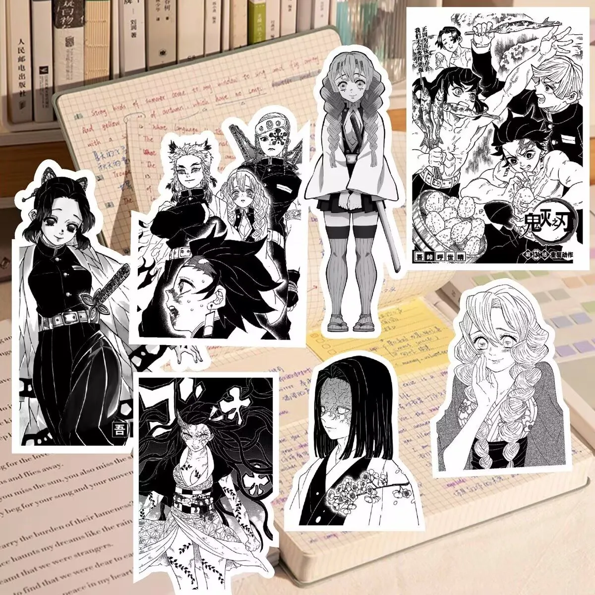 Adesivo "Demon Slayer" em quadrinhos preto e branco Decoração "Tanjiro, Nezuko, Miri de Ganruji, Zenitsu de Minha Esposa, Borboleta Ninja"