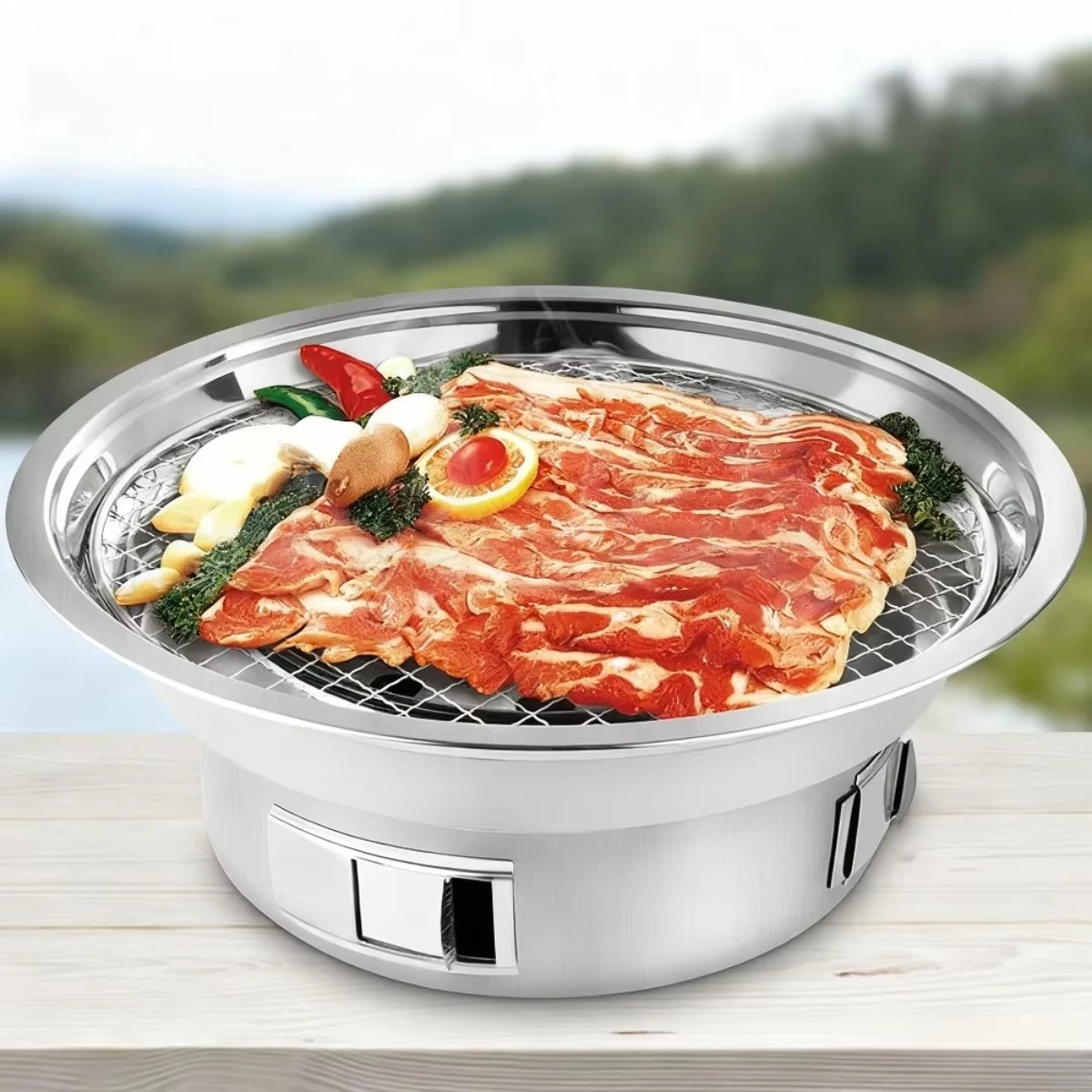 KOSUN Smokeless Charcoal BBQ Grill Nonstick Barbecue Stove Stainless Steel Thick Portable Outdoor Picnic Machine Home