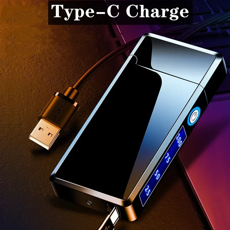 New Type-C Rechargeable Electric Double Arc USB Lighter Metal Touch Sensitive Outdoor Windproof Flameless Plasma Lighter Gift