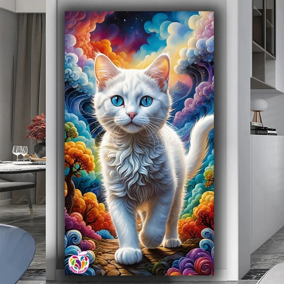 

Colorful Cat Diy Diamond Painting New Large Size Full Square Round Diamond Art Rhinestones Animals Home Decor ﻿