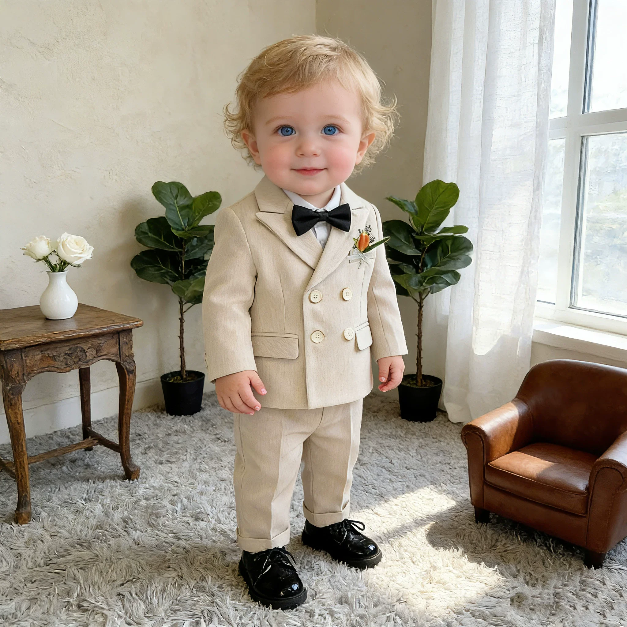 Handsome Kids First Birthday Photography Suit Set Flower Boy Wedding suit Children's British Style Host Performance Costume