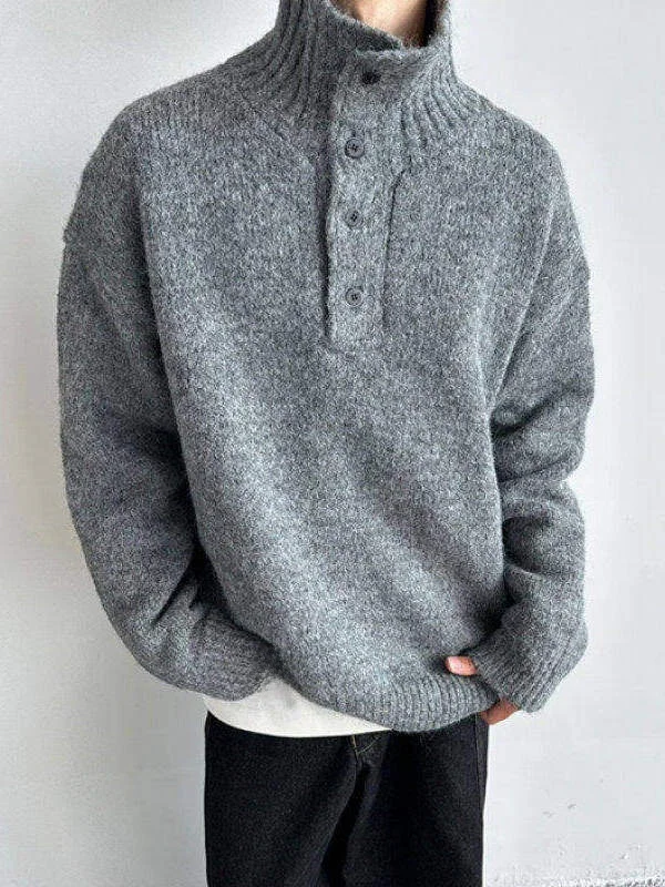 

Мужской трикотажный свитер с высоким воротником, повседневный, универсальный, свободного кроя, модный, для весны и осени, длинный рукав