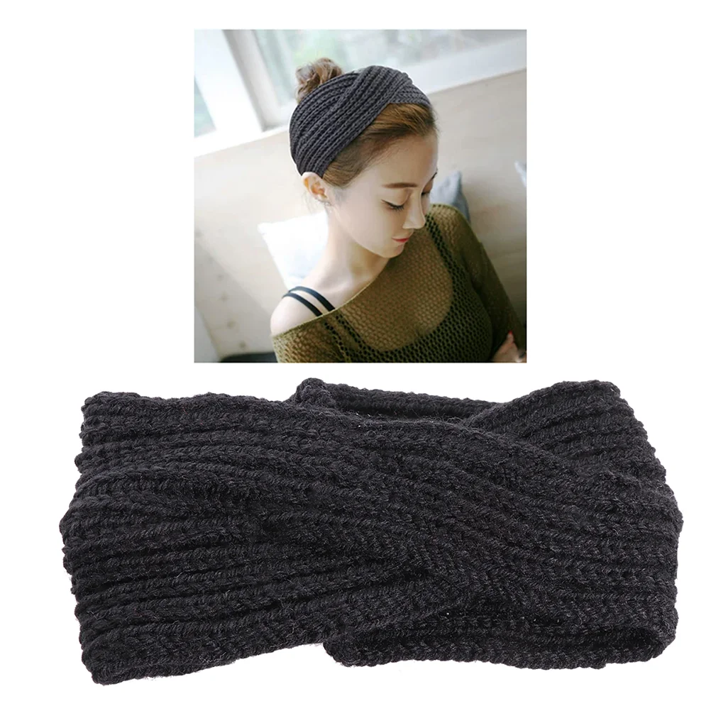 4pcs Knitted Wool Hair Band Cross Splice Headbands Hair Accessories Headwrap for Women Girls (Black, Beige, Camel, Grey)