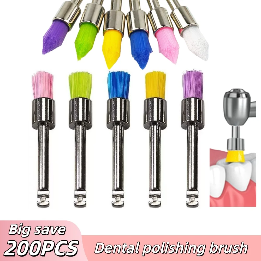 200PCS Dental Polishing Brushes Prophy Polisher Nylon Bristle Brush Used for Stain Removal and Polish Dentistry Polishing Tools