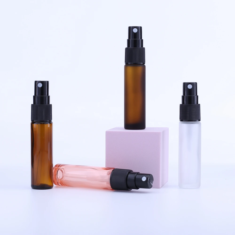 10ML Portable Perfumaria Refillable Pink Thick Glass Bottle With Spray, Amber Empty Cosmetic Containers Atomizer Bottle