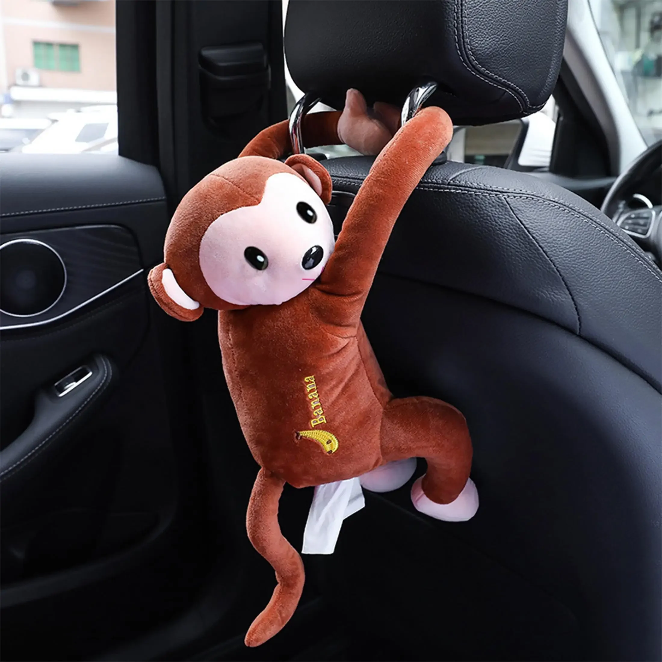 Car Interior Decoration Cute Monkey Doll Hanging Seat Backrest Storage Creative Tissue Box Storage Tissue Car Accessories