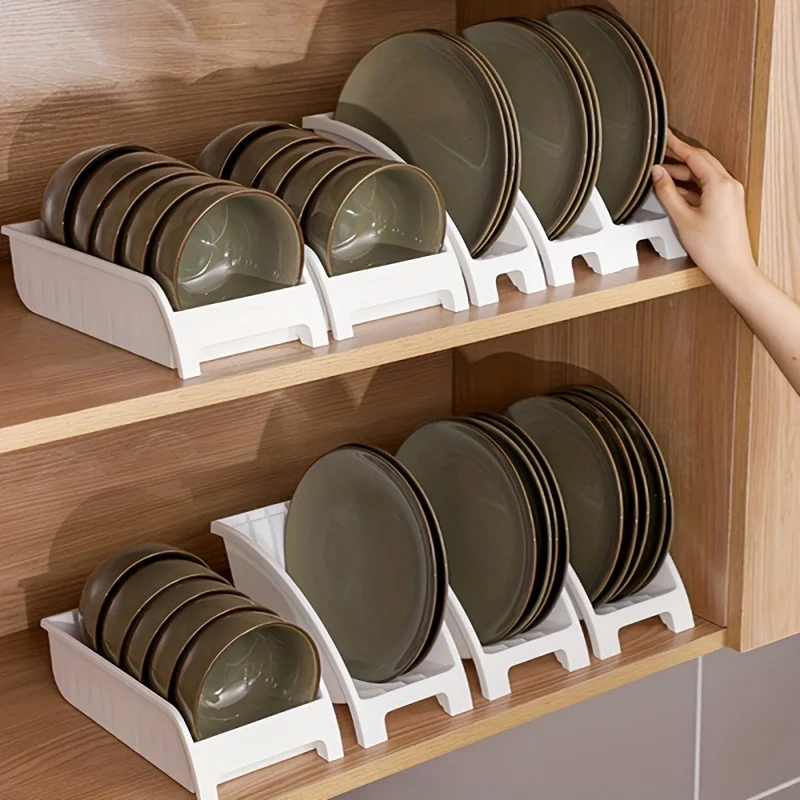 Japanese Style Kitchen  Rack Set - White Plastic Space-Saving Organizer For Bowls, Plates, Dishes & Chopsticks, Counter & Cabine