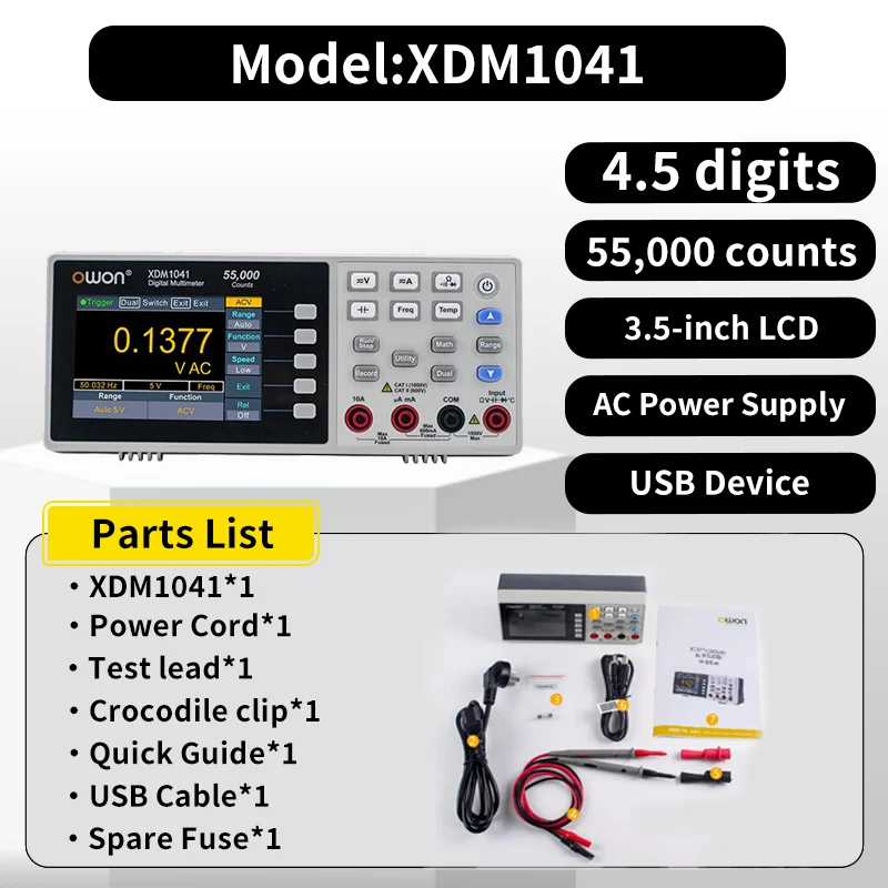 OWON XDM1041/XDM1241 Digitale bankmultimeter 4 1/2 cijfers True RMS Stroom Voltmeter Temperatuur 3,5 "LCD