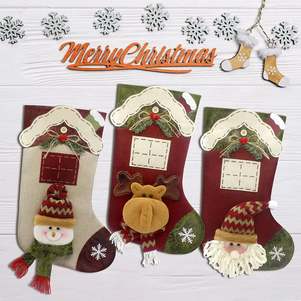 

Large Christmas Stocking Gift Bag Christmas Tree Decoration Santa Claus Gift Socks Peaceful Night Children Candy Bag