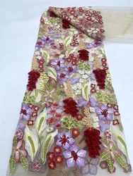African Nigerian Tulle Lace Fabric for Sewing, Wedding Party Gown Dress, Embroidered Net Cloth, High Quality, 5Yard, 2024
