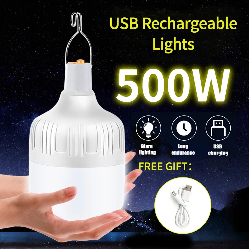 Luces LED portátiles recargables por USB para acampar, lámpara de emergencia para exteriores, Bombilla de alta potencia, linterna de batería, iluminación para tiendas de campaña, barbacoa