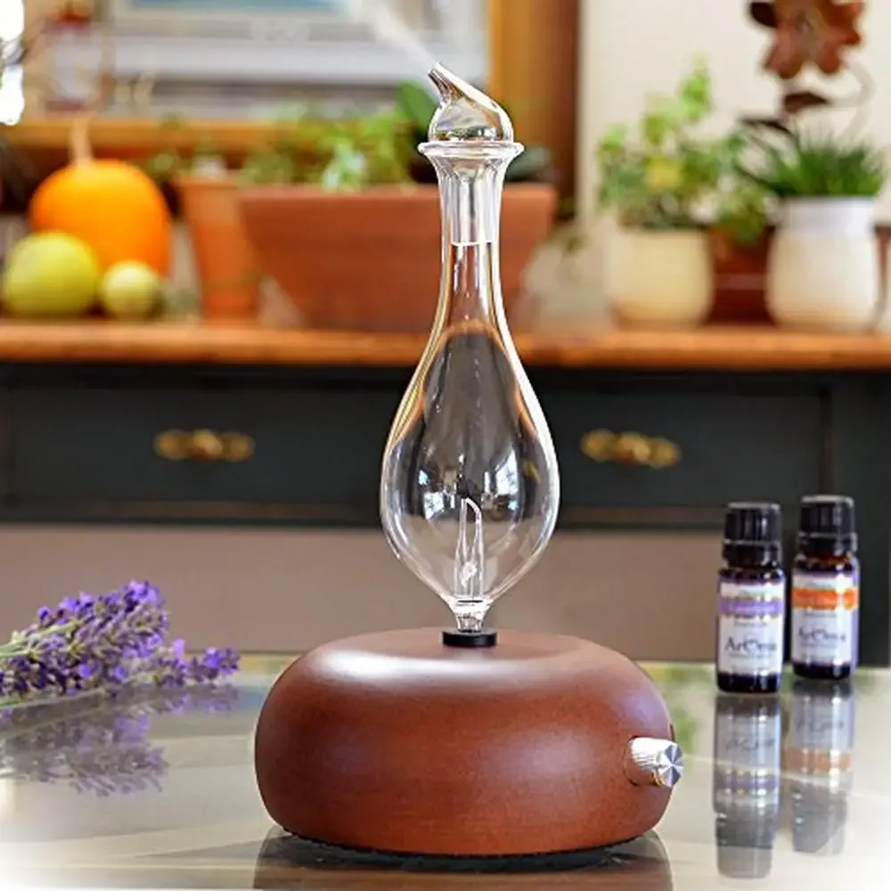 Premium Wood & Glass Essential Oil Nebulizer / Hand-Blown Glass Aromatherapy Diffuser / Professional Grade Waterless Diffuser /