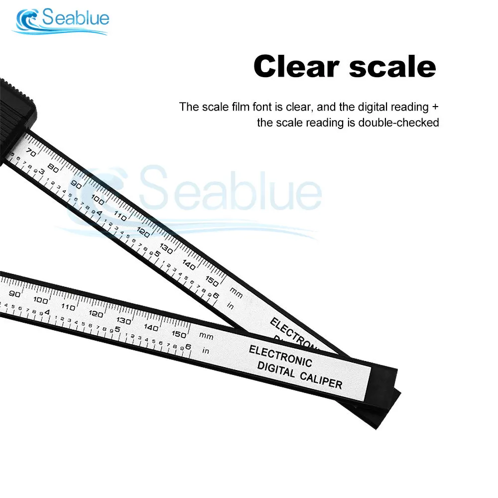 Caliper Vernier Digital Eletrônico, Medidor Plástico, Micrômetro, Ferramenta de Medição, Régua, Diâmetro Interno e Exterior, 0-150mm