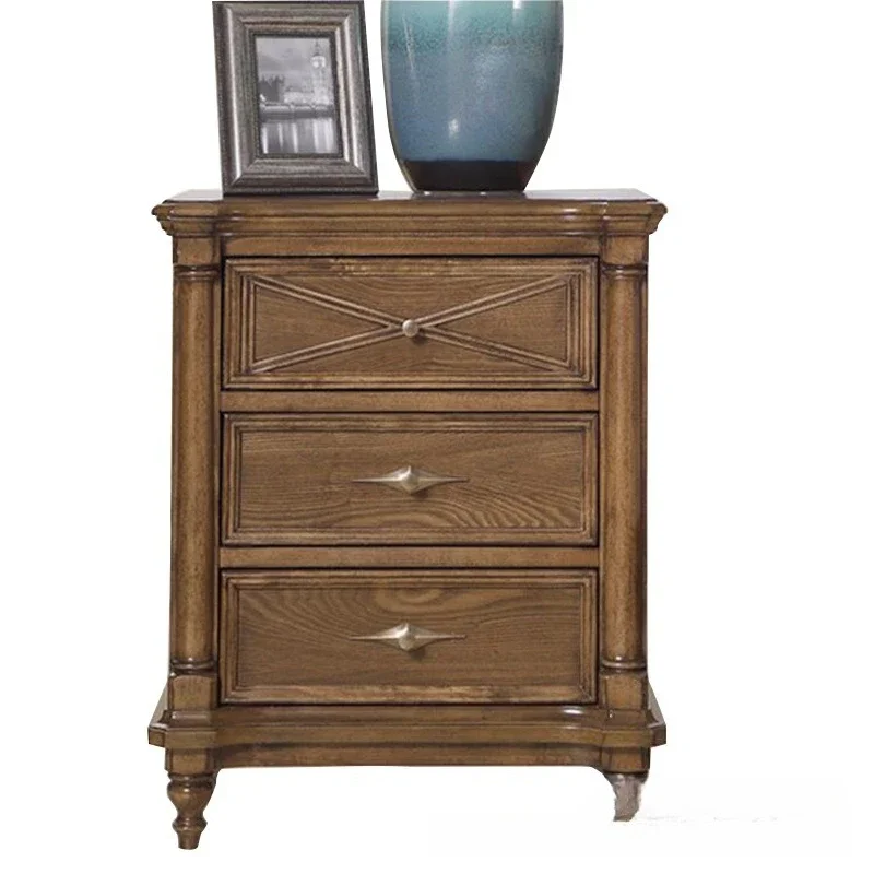 

Solid wood American simple three-bucket cabinet, storage bedroom retro bedside drawer storage cabinet