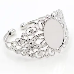 High Quality 18x25mm Rhodium Colors Plated Bangle Base Bracelet Blank Findings Tray Bezel Setting Cabochon Cameo (K7-39)