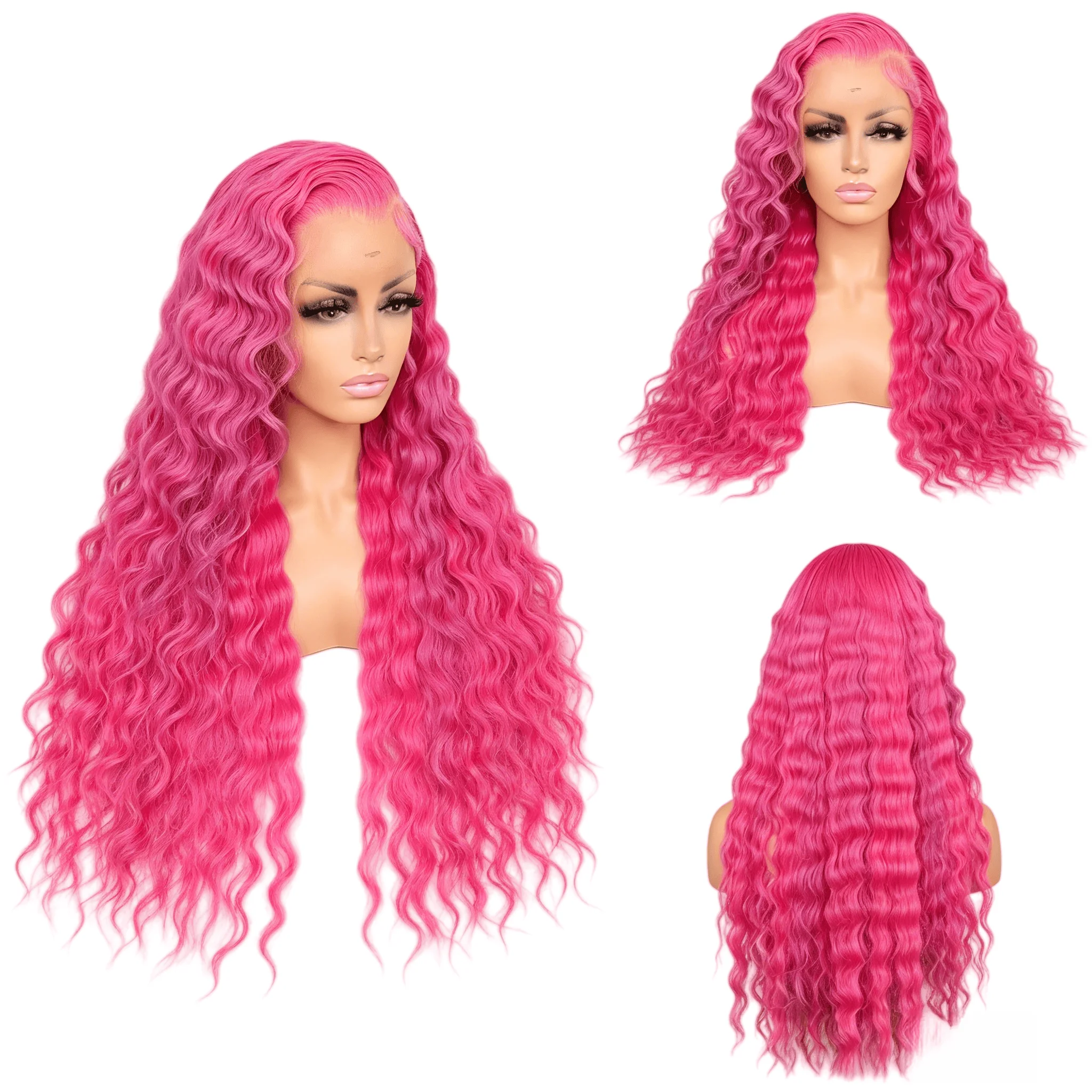 13*6 Rose Pink Lace Frontal Wig Loose Deep Wave Human Hair Wig Dark Pink Wavy Wig 13*4 Transparent Lace Front Wig For Women
