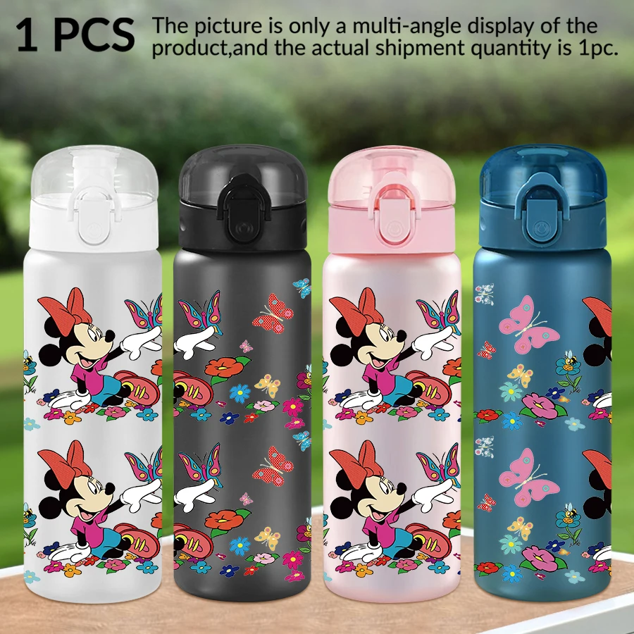 

1Pc Disney, Minnie, flower pattern 26oz plastic water bottle, outdoor sports water cup birthday/back to school gift