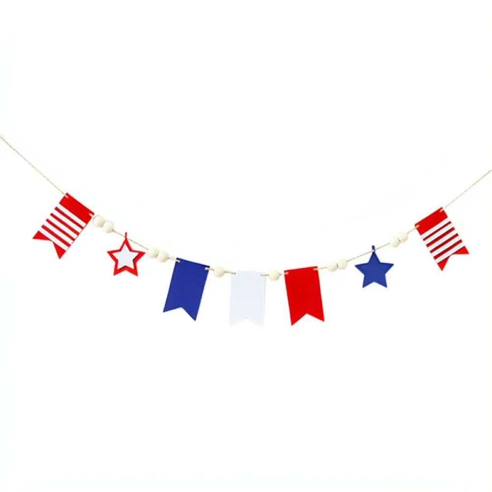 July Fourth Felt Bunting Banner USA Letters Wooden Beads Hanging Ornament For Day Party Wall Decoration Home