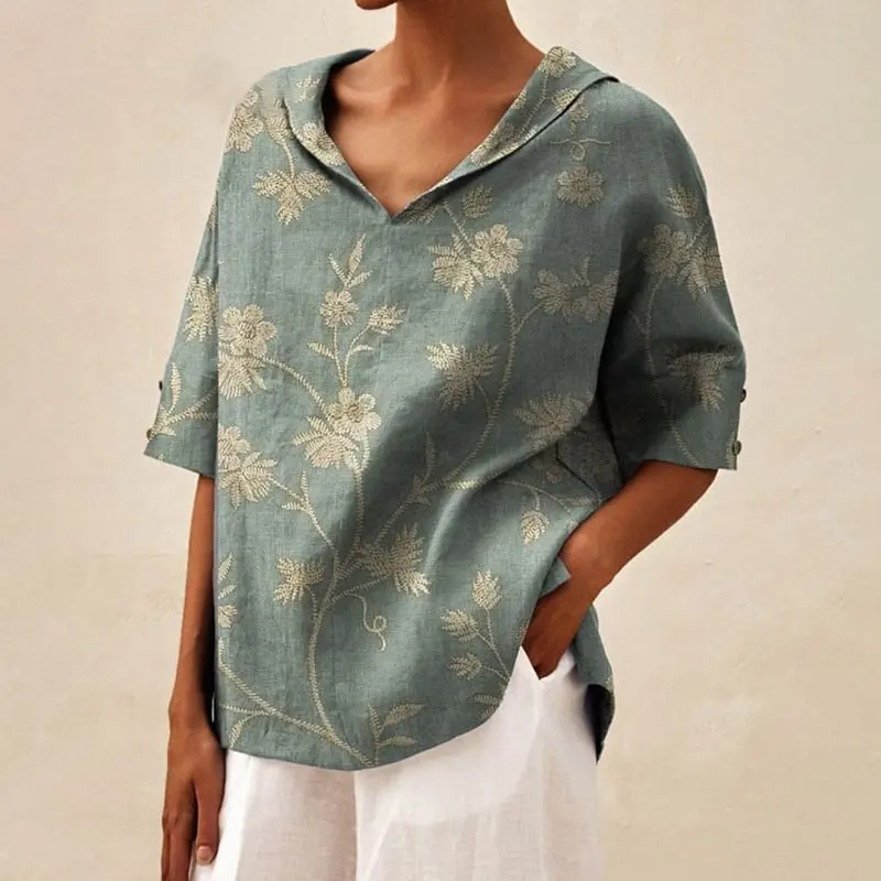 

Summer Women V Neck Short Sleeve Cotton Linen Loose Pullover T-shirt Casual Female Holiday Beachwear Loose Hooded Top T-shirt
