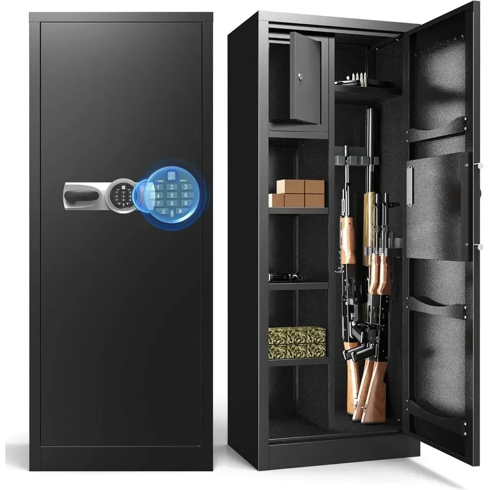 10-12 Capacity Biometric Safe with Adjustable Shelves, Digital Keypad, Dual Alarm System - Assembly Required
