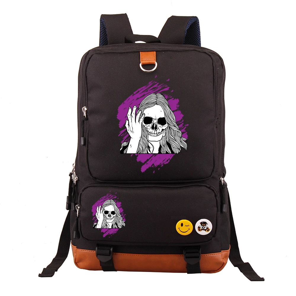 

Cartoon Skeleton Head 9 Notebook Backpack Large Capacity Casual Business Travel Bag for Middle School Students Double Shoulder B